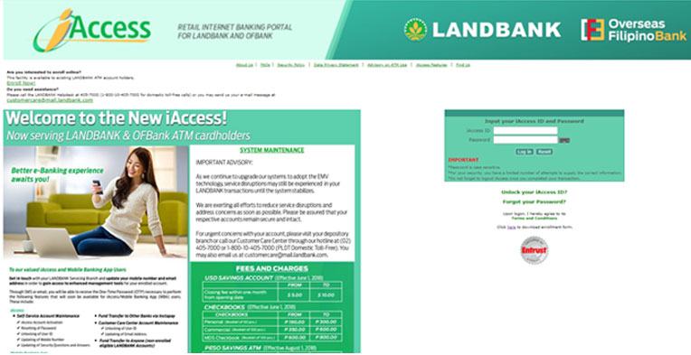 Landbank iAccess Homepage